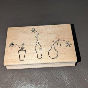 NEW Great Impressions Vintage 3 Flowers in Vases Wood Mount Rubber Stamp Craft